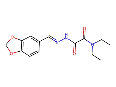 N-[(E)-1,3-benzodioxol-5-ylmethylideneamino]-N',N'-diethyloxamide structure