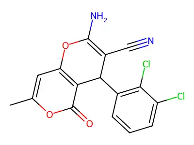 2-amino-4-(2,3-dichlorophenyl)-7-methyl-5-oxo-4H,5H-pyrano[4,3-b]pyran-3-carbonitrile structure