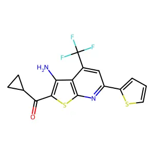 [3-amino-6-(2-thienyl)-4-(trifluoromethyl)thieno[2,3-b]pyridin-2-yl](cyclopropyl)methanone structure