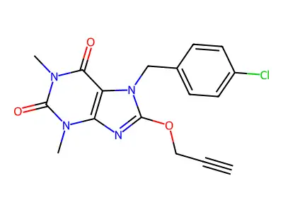 7-[(4-Chlorophenyl)methyl]-1,3-dimethyl-8-prop-2-ynoxypurine-2,6-dione structure