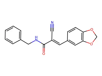 3-(1,3-benzodioxol-5-yl)-N-benzyl-2-cyanoprop-2-enamide structure