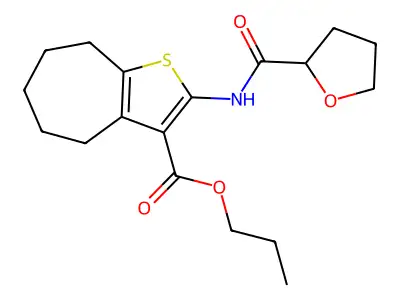propyl 2-(oxolane-2-carbonylamino)-5,6,7,8-tetrahydro-4H-cyclohepta[b]thiophene-3-carboxylate structure