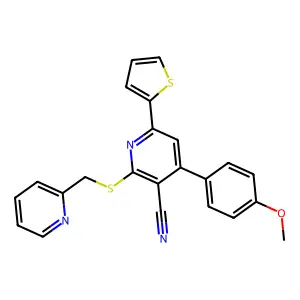 4-(4-methoxyphenyl)-2-(pyridin-2-ylmethylsulfanyl)-6-thiophen-2-ylpyridine-3-carbonitrile structure