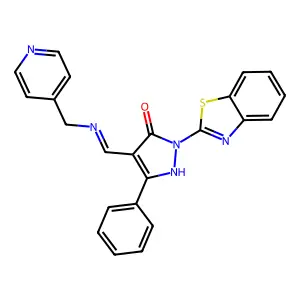 2-(1,3-benzothiazol-2-yl)-5-phenyl-4-{[(4-pyridinylmethyl)imino]methyl}-1,2-dihydro-3H-pyrazol-3-one structure