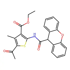 ethyl 5-acetyl-4-methyl-2-[(9H-xanthen-9-ylcarbonyl)amino]-3-thiophenecarboxylate structure