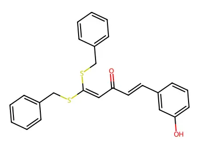 1,4-Pentadien-3-one, 5-(3-hydroxyphenyl)-1,1-bis[(phenylmethyl)thio]- structure
