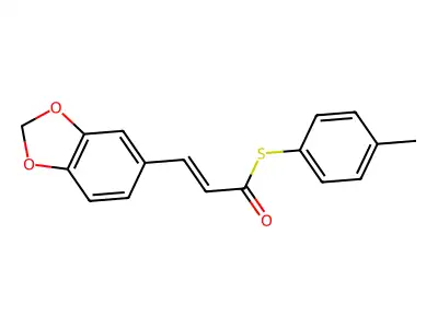 S-(4-methylphenyl) 3-(1,3-benzodioxol-5-yl)prop-2-enethioate structure