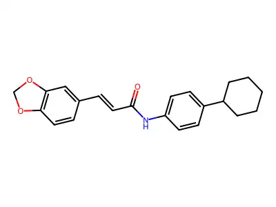 3-(1,3-benzodioxol-5-yl)-N-(4-cyclohexylphenyl)prop-2-enamide structure