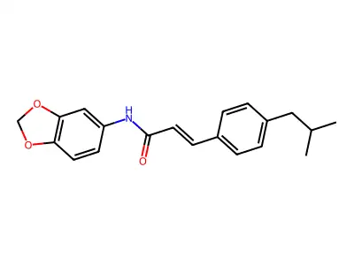 N-Benzo[3,4-D]1,3-dioxolen-5-YL-3-(4-(2-methylpropyl)phenyl)prop-2-enamide structure