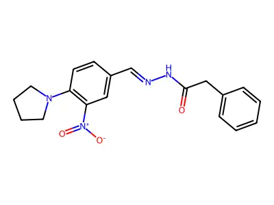 N-[(3-nitro-4-pyrrolidin-1-ylphenyl)methylideneamino]-2-phenylacetamide structure