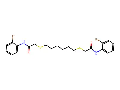 2-((6-((2-(2-Bromoanilino)-2-oxoethyl)sulfanyl)hexyl)sulfanyl)-N-(2-bromophenyl)acetamide structure