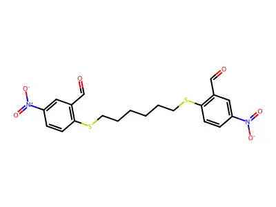 2-((6-((2-Formyl-4-nitrophenyl)sulfanyl)Hexyl)sulfanyl)-5-nitrobenzenecarbaldehyde structure