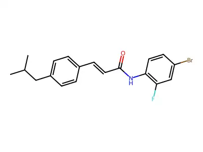 N-(4-bromo-2-fluorophenyl)-3-[4-(2-methylpropyl)phenyl]prop-2-enamide structure