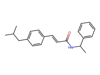 3-[4-(2-methylpropyl)phenyl]-N-(1-phenylethyl)prop-2-enamide structure