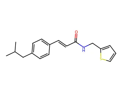 3-[4-(2-methylpropyl)phenyl]-N-(thiophen-2-ylmethyl)prop-2-enamide structure
