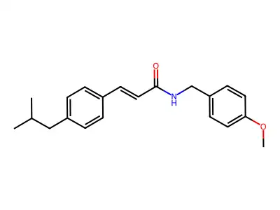 N-[(4-methoxyphenyl)methyl]-3-[4-(2-methylpropyl)phenyl]prop-2-enamide structure