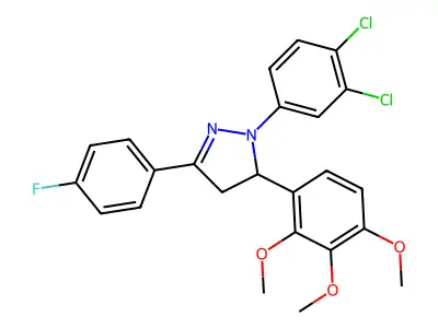1-(3,4-dichlorophenyl)-3-(4-fluorophenyl)-5-(2,3,4-trimethoxyphenyl)-4,5-dihydro-1H-pyrazole structure