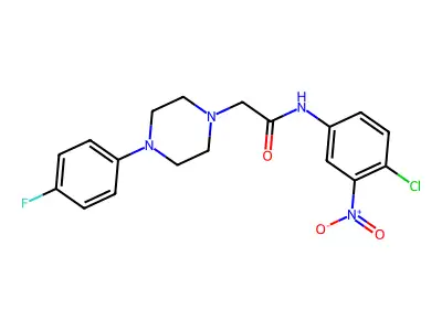 N-(4-chloro-3-nitrophenyl)-2-[4-(4-fluorophenyl)piperazino]acetamide structure