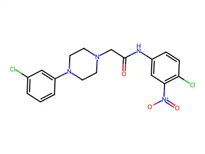 N-(4-chloro-3-nitrophenyl)-2-[4-(3-chlorophenyl)piperazin-1-yl]acetamide structure