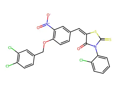 3-(2-chlorophenyl)-5-[[4-[(3,4-dichlorophenyl)methoxy]-3-nitrophenyl]methylidene]-2-sulfanylidene-1,3-thiazolidin-4-one structure