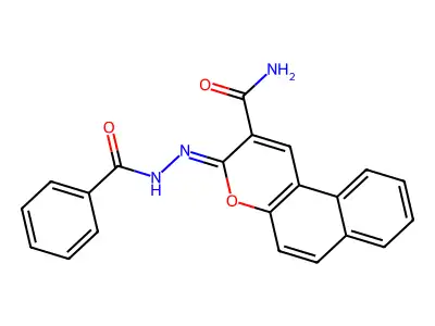 (E)-3-(2-benzoylhydrazono)-3H-benzo[f]chromene-2-carboxamide structure