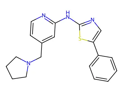 5-phenyl-N-[4-(pyrrolidin-1-ylmethyl)pyridin-2-yl]-1,3-thiazol-2-amine structure