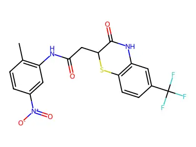 N-(2-methyl-5-nitrophenyl)-2-[3-oxo-6-(trifluoromethyl)-3,4-dihydro-2H-1,4-benzothiazin-2-yl]acetamide structure