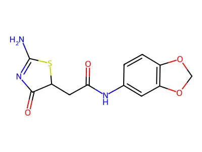N-Benzo[1,3]dioxol-5-yl-2-(2-imino-4-oxo-thiazolidin-5-yl)-acetamide structure