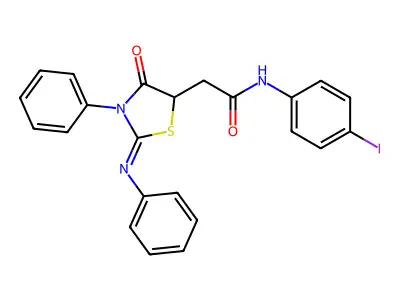 N-(4-iodophenyl)-2-[(2Z)-4-oxo-3-phenyl-2-(phenylimino)-1,3-thiazolidin-5-yl]acetamide structure