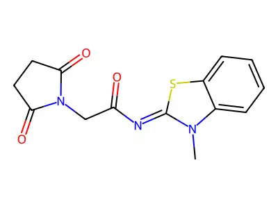 2-(2,5-dioxopyrrolidin-1-yl)-N-(3-methyl-1,3-benzothiazol-2-ylidene)acetamide structure