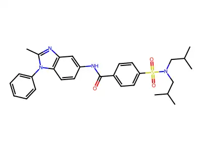 4-[bis(2-methylpropyl)sulfamoyl]-N-(2-methyl-1-phenylbenzimidazol-5-yl)benzamide structure