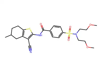 4-[bis(2-methoxyethyl)sulfamoyl]-N-(3-cyano-5-methyl-4,5,6,7-tetrahydro-1-benzothiophen-2-yl)benzamide structure