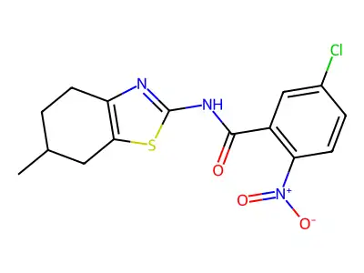 5-chloro-N-(6-methyl-4,5,6,7-tetrahydro-1,3-benzothiazol-2-yl)-2-nitrobenzamide structure