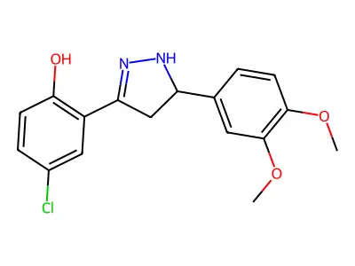 4-chloro-2-(5-(3,4-dimethoxyphenyl)-4,5-dihydro-1H-pyrazol-3-yl)phenol structure