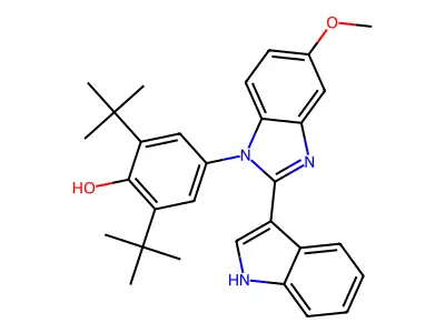 2,6-di-tert-butyl-4-[2-(1H-indol-3-yl)-5-methoxy-1H-1,3-benzodiazol-1-yl]phenol structure