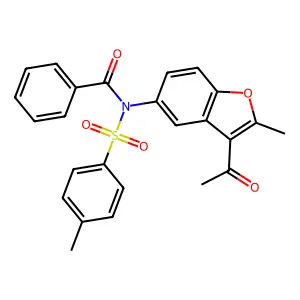 N-(3-acetyl-2-methyl-1-benzofuran-5-yl)-N-benzoyl-4-methylbenzenesulfonamide structure