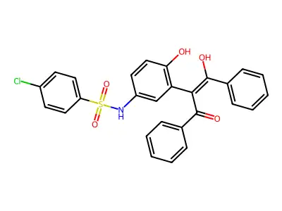 4-chloro-N-[4-hydroxy-3-(1-hydroxy-3-oxo-1,3-diphenyl-prop-1-en-2-yl)phenyl]benzenesulfonamide structure
