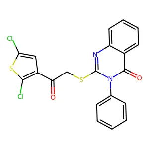 2-[2-(2,5-Dichlorothiophen-3-yl)-2-oxoethyl]sulfanyl-3-phenylquinazolin-4-one structure