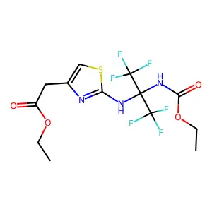 ethyl 2-[2-[[2-(ethoxycarbonylamino)-1,1,1,3,3,3-hexafluoropropan-2-yl]amino]-1,3-thiazol-4-yl]acetate structure