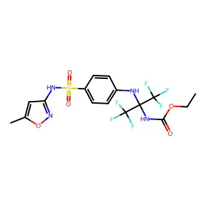 ethyl N-[1,1,1,3,3,3-hexafluoro-2-[4-[(5-methyl-1,2-oxazol-3-yl)sulfamoyl]anilino]propan-2-yl]carbamate structure