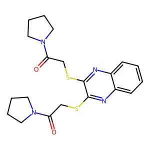 2-[3-(2-oxo-2-pyrrolidin-1-ylethyl)sulfanylquinoxalin-2-yl]sulfanyl-1-pyrrolidin-1-ylethanone structure