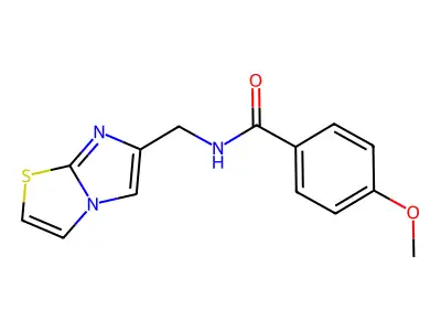 N-(imidazo[2,1-b][1,3]thiazol-6-ylmethyl)-4-methoxybenzamide structure