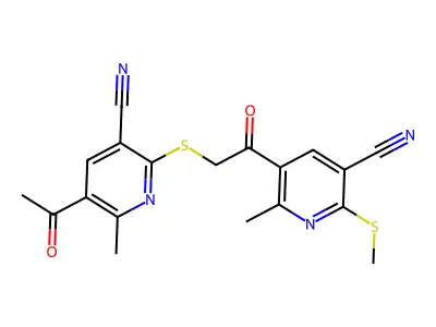 5-{2-[(5-acetyl-3-cyano-6-methylpyridin-2-yl)sulfanyl]acetyl}-6-methyl-2-(methylsulfanyl)pyridine-3-carbonitrile structure