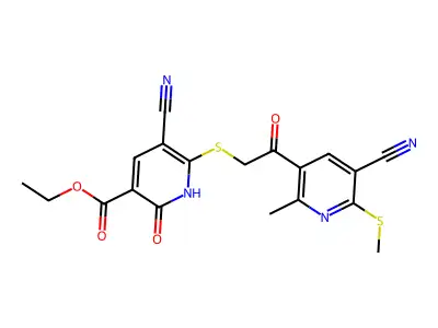 3-cyano-2-(3-cyano-6-methyl-2-methylthio-5-pyridylcarbonylmethylthio)-5-ethoxycarbonyl-6-hydroxypyridine structure