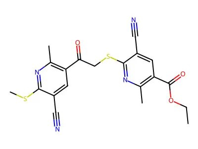ethyl 5-cyano-6-({2-[5-cyano-2-methyl-6-(methylsulfanyl)pyridin-3-yl]-2-oxoethyl}sulfanyl)-2-methylpyridine-3-carboxylate structure
