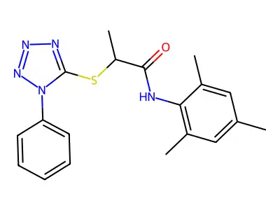 N-mesityl-2-[(1-phenyl-1H-tetraazol-5-yl)sulfanyl]propanamide structure