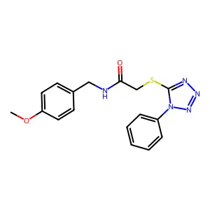 N-[(4-methoxyphenyl)methyl]-2-(1-phenyltetrazol-5-yl)sulfanylacetamide structure