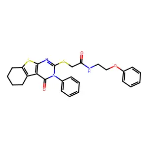 2-[(4-oxo-3-phenyl-3,4,5,6,7,8-hexahydro[1]benzothieno[2,3-d]pyrimidin-2-yl)sulfanyl]-N-(2-phenoxyethyl)acetamide structure