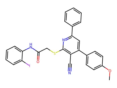 2-{[3-cyano-4-(4-methoxyphenyl)-6-phenylpyridin-2-yl]sulfanyl}-N-(2-iodophenyl)acetamide structure