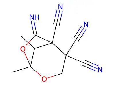 6-Imino-1,8-dimethyl-2,7-dioxabicyclo[3.2.1]octane-4,4,5-tricarbonitrile structure